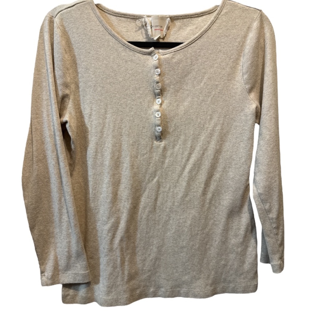 Two by Vincent Camuto Women’s Beige Henley Long Sleeve Sweater